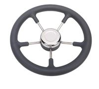 Fockety Stainless Steel Boat Steering Wheel, 13in 15° Angle 5 Spoke Marine Steering Wheel with Foam Grip and Silver Center Cap, for Boats Yachts Speedboats Fishing