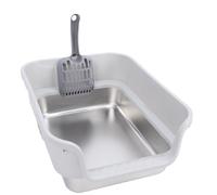 Fockety Stainless Steel Cat Litter Box, Large Durable Litterbox with Semi Enclosed High Sidewall Structure, Odor Control Litter Tray for Large Cats Indoor Home Use 43 X 33 X 17cm (Light Gray)