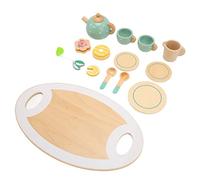 Fockety Tea Party Set for Little Girls, 14pcs Wooden Toy Tea Set Time Toy with Tray, Teapot, Teacup, Spoon, Lemon Slice, Small Cake, Ball, Coaster and Cup, for Little Girl