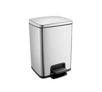 Fockety Trash Can, Stainless Steel Square Garbage Can, 12.4×10.8×17.7 In Silver Hands Free Waste Bin with Soft Close Foot Pedal, Removable Inner for Office, Bathroom, Bedroom