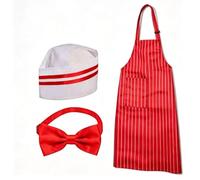 Fockety Waiter Costume Kit, 4 Sets Red White Striped Apron with Chef Hat Bow Tie, Circus Themed Party Uniform Carnival Costume for Unisex Adult Movie Night Cosplay Halloween Party
