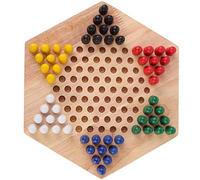 Fockety Wooden Chinese Checkers Set, Bright Color Printing Smooth Educational Board Classical Chinese Checkers with Base, for Family Fun Parent Child Relationship