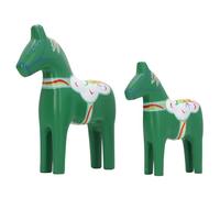 Fockety Wooden Swedish Dala Horse Figurine, Hand Painted Home Ornament, Carved Office Decor with Accurate Technique, 1 Large + 1 Small Size for Gifts, Tourists (7203C 06 Green)