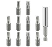 FOCMKEAS 10 Pcs T25 Screwdriver Bit Set Torx Magnetic Screwdriver Bit S2 Alloy Steel 1 Inch Length Impact Driver Bit Set with 2 3/8" Magnetic Extension Bit Holder (1/4 Hex Shank)