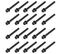 FOCMKEAS 20 Pcs M5×25mm Pan Head Machine Screws Bolts Carbon Steel Black Zinc Plated Phillips Cross Machine Knobs Screws Combine with Spring Washer and Plain Washer Metric Bolts for Furniture Frames
