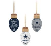 FOCO Dallas Cowboys NFL 3 Pack Wooden Holiday Lights Ornament Sett