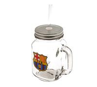 FOCO F.C. Barcelona Mason Jar Official Merchandise - Glass - 13.5cm - Reusable - Logo - Sports - Home - Casual - Kid