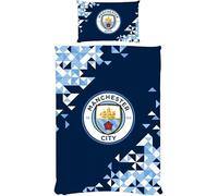 FOCO Manchester City FC Single Duvet Cover Bedding Set - Official Football Merchandise - Blue Polycotton, Soft & Breathable - Reversible Design with Pillowcase - Kids & Adult Man City Fan Gift