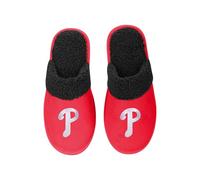 FOCO - Mens MLB Big Logo Team Color Suede Sherpa Scuff Slippers, Philadelphia Phillies, L