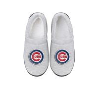 FOCO - Mens MLB Team Big Logo Grey Sweatshirt Sherpa Moccasins Adult Slippers, Chicago Cubs, S