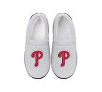 FOCO - Mens MLB Team Big Logo Grey Sweatshirt Sherpa Moccasins Adult Slippers, Philadelphia Phillies, XL