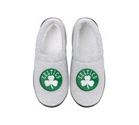 FOCO - Mens NBA Team Big Logo Grey Sweatshirt Sherpa Moccasins Adult Unisex Slippers, Boston Celtics, S