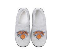 FOCO - Mens NBA Team Big Logo Grey Sweatshirt Sherpa Moccasins Adult Unisex Slippers, New York Knicks, S