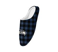 FOCO Men's NFL Sherpa Lined Buffalo Check Memory Foam Slippers, Team Color, 9-290