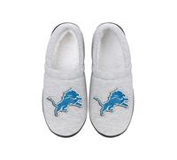FOCO - Mens NFL Team Big Logo Grey Sweatshirt Sherpa Moccasins Adult Unisex Slippers, Detroit Lions, X-Large Women/Large Men