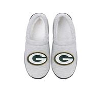 FOCO - Mens NFL Team Big Logo Grey Sweatshirt Sherpa Moccasins Adult Unisex Slippers, Green Bay Packers, XL
