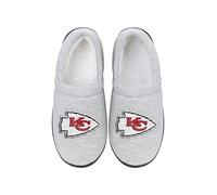 FOCO - Mens NFL Team Big Logo Grey Sweatshirt Sherpa Moccasins Adult Unisex Slippers, Kansas City Chiefs, XL