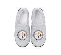 FOCO - Mens NFL Team Big Logo Grey Sweatshirt Sherpa Moccasins Adult Unisex Slippers, Pittsburgh Steelers, S
