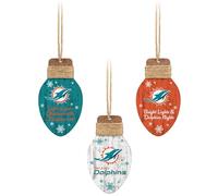 FOCO Miami Dolphins NFL 3 Pack Wooden Holiday Lights Ornament Set