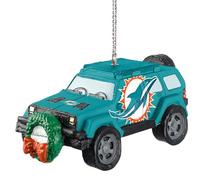 FOCO Miami Dolphins SUV Vehicle with Wreath Holiday Ornament