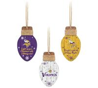 FOCO Minnesota Vikings NFL 3 Pack Wooden Holiday Lights Ornament Set