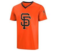 FOCO MLB Men's Officially Licensed Primary Logo Wordmark Ballpark Team Color Baseball Performance V-Neck Top, San Francisco Giants - Orange, S