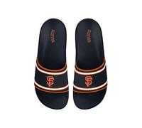 FOCO MLB Men's Officially Licensed Sports Slippers Primary Logo Team Color Stripe Molded Baseball Slides, San Francisco Giants - Black, 7-8