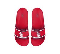 FOCO MLB Men's Officially Licensed Sports Slippers Primary Logo Team Color Stripe Molded Baseball Slides, St. Louis Cardinals - Red, 13-14
