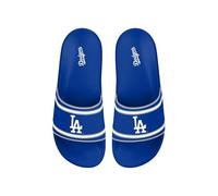 FOCO MLB Men's Officially Licensed Sports Slippers Primary Logo Team Color Stripe Molded Baseball Slides, Los Angeles Dodgers - Blue, 7-8