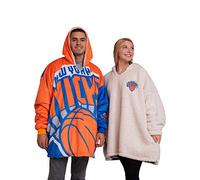 FOCO NBA New York Knicks Unisex Reversible Oversized Colorblock Sherpa Hoodie Sweatshirt, One Size