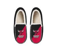 FOCO NBA Unisex-Adult Officially Licensed Color Block Primary Logo Sherpa Lined Moccasin Slippers, Chicago Bulls, 7-8 Women/5-6 Men