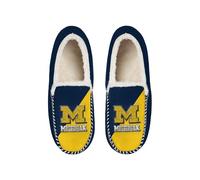 FOCO NCAA Unisex-Adult Officially Licensed Color Block Primary Logo Sherpa Lined Moccasin Slippers, Michigan Wolverines, 9-10 Women/7-8 Men