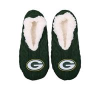 FOCO - NFL Big Logo Cable Knit Women's Footy Slippers, Green Bay Packers, One Size