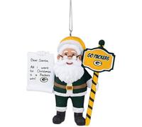 FOCO NFL Green Bay Packers Santa with Scroll Christmas Ornament, Holiday Tree Decoration