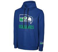 FOCO NFL Men's Official Sideline Throwback Retro Primary Logo Wordmark Performance Pullover Hoodie Sweatshirt, Seattle Seahawks - Blue, XXL