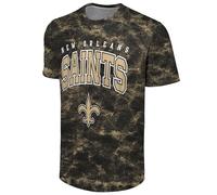 FOCO NFL Men's Officially Licensed Big Logo Wordmark Camo Performance Game Day Team Color Crewneck T-Shirt, New Orleans Saints - Black, L