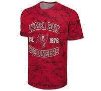 FOCO NFL Men's Officially Licensed Established Wordmark Camo Performance Throwback Team Color Crewneck T-Shirt, Tampa Bay Buccaneers - Red, S
