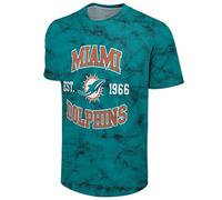 FOCO NFL Men's Officially Licensed Established Wordmark Camo Performance Throwback Team Color Crewneck T-Shirt, Miami Dolphins - Teal, M