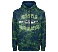 FOCO NFL Men's Officially Licensed Established Wordmark Camo Performance Throwback Team Color Pullover Sweatshirt Hoodie, Seattle Seahawks - Navy, Medium