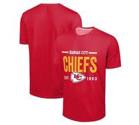 FOCO NFL Men's Officially Licensed Football Team Logo Wordmark Distressed Performance Team Color Crewneck T-Shirt, Kansas City Chiefs - Red, Medium