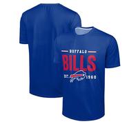 FOCO NFL Men's Officially Licensed Football Team Logo Wordmark Distressed Performance Team Color Crewneck T-Shirt, Buffalo Bills - Blue, XXL