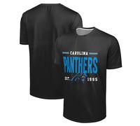 FOCO NFL Men's Officially Licensed Football Team Logo Wordmark Distressed Performance Team Color Crewneck T-Shirt, Carolina Panthers - Black, XXL