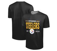 FOCO NFL Men's Officially Licensed Football Team Logo Wordmark Distressed Performance Team Color Crewneck T-Shirt, Pittsburgh Steelers - Black, XL