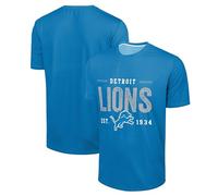 FOCO NFL Men's Officially Licensed Football Team Logo Wordmark Distressed Performance Team Color Crewneck T-Shirt, Detroit Lions - Blue, Medium