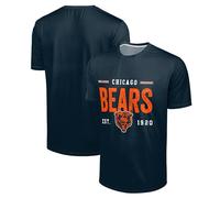 FOCO NFL Men's Officially Licensed Football Team Logo Wordmark Distressed Performance Team Color Crewneck T-Shirt, Chicago Bears - Navy, S