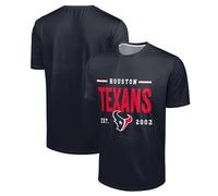 FOCO NFL Men's Officially Licensed Football Team Logo Wordmark Distressed Performance Team Color Crewneck T-Shirt, Houston Texans - Navy, Large