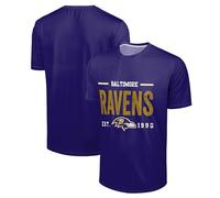 FOCO NFL Men's Officially Licensed Football Team Logo Wordmark Distressed Performance Team Color Crewneck T-Shirt, Baltimore Ravens - Purple, Large