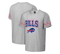 FOCO NFL Men's Officially Licensed Gray Team Color Primary Logo Arched Wordmark Performance Crewneck Short Sleeve T-Shirt, Buffalo Bills, Large