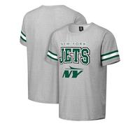 FOCO NFL Men's Officially Licensed Gray Team Color Primary Logo Arched Wordmark Performance Crewneck Short Sleeve T-Shirt, New York Jets, Large