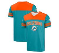 FOCO NFL Men's Officially Licensed Primary Logo Team Color Wordmark Game Day V-Neck Football Jersey, Miami Dolphins - Aqua, XXL